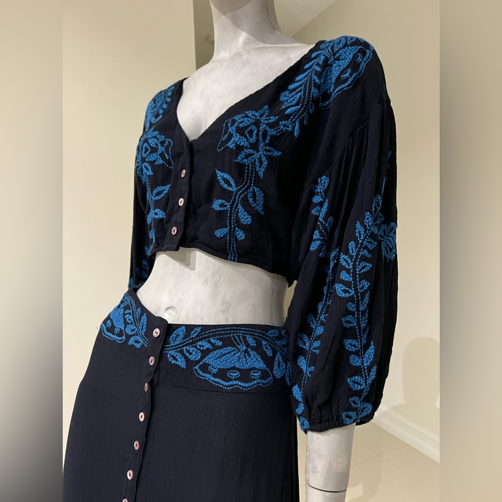 Free People Embroidered Maxi Skirt with crop top set $398 New - Picture 8 of 9